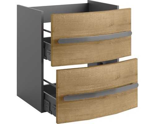 Meuble sous-vasque FACKELMANN Andria Anthracite chêne noueux 59 x 63 x 44 cm Meuble bas avec deux tiroirs coulissants et poignées