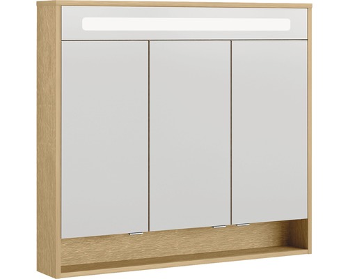 Armoire de toilette FACKELMANN Natura LED lxhxp 93.5x68x15.5 cm chêne noueux Armoire de toilette à miroir avec trois portes, éclairage et étagère