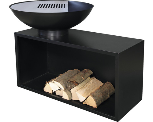 Brasero avec compartiment à bois pour une utilisation dans le jardin