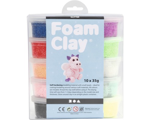 Pâte à modeler mousse avec paillettes, 10 récipients de 35 grammes