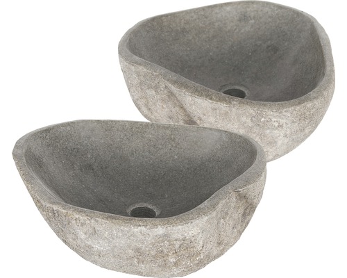 Vasque à poser Differnz Lombok Duo env. 50 cm pierre naturelle Riverstone gris mat 36.102.40-0
