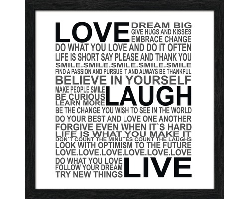 Gerahmtes Bild Love-Laugh-Live 28x28 cm