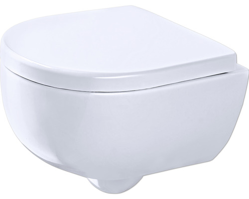 WC suspendu GEBERIT Renova Compact cuvette à fond creux sans bride court à économie d'eau blanc brillant avec abattant CG04000000