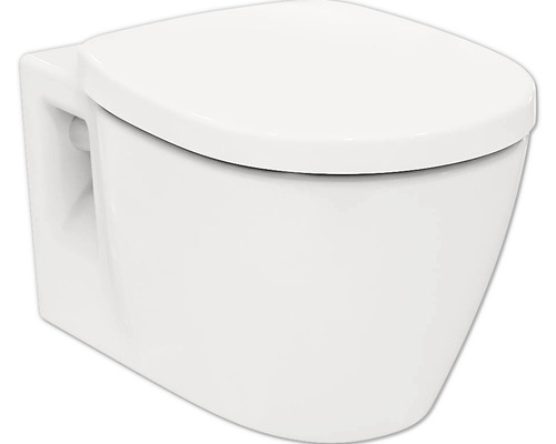 WC suspendu Ideal Standard Connect cuvette à fond creux sans bride de rinçage à économie d'eau blanc brillant avec abattant K876601