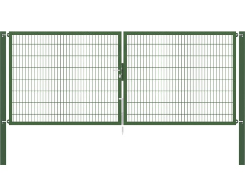 Portillon grillagé double ALBERTS Flexo Plus 8/6/8 400 x 160 cm y compris poteaux 10 x 10 cm vert