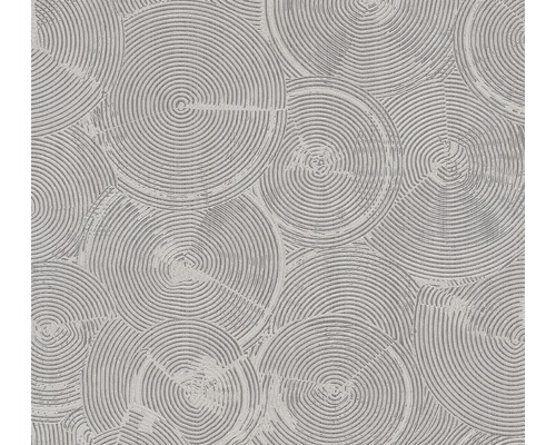 Papier peint intissé 37900-2 Metropolitan Stories 2 cercles argent Papier peint avec motif de rondelles d''arbre