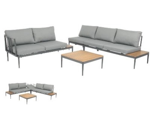 Gartenliege Gartenloungeinsel Acamp 168 x 77 x 67 cm Metall anthrazit klappbar Gartenmöbelset mit Sofa, Sessel und Tisch für den Aussenbereich