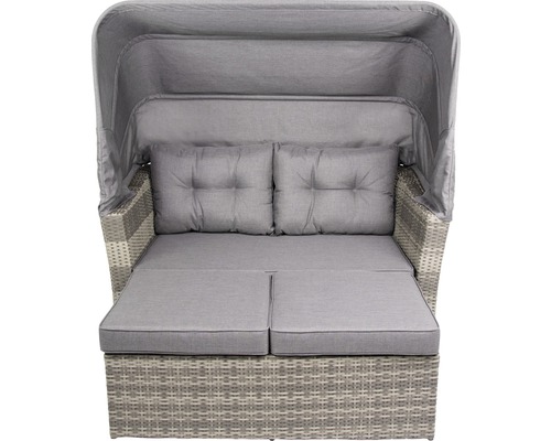 Gartenmuschel aus Polyrattan mit Kissen und Sonnendach