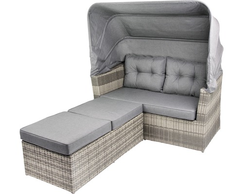 Gartenlounge mit Sonnendach und Polsterauflagen aus Rattan
