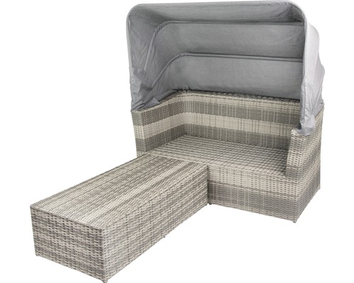 Gartenlounge mit Sonnendach und Fusshocker aus Rattan