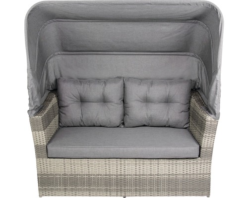 Gartensitzgruppe aus Rattan mit Sonnenschutz