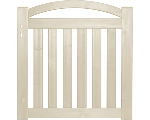Portail simple Konsta Mino avec fraisage de serrure 98 x 100 cm blanc crème Portail en bois avec partie supérieure arrondie