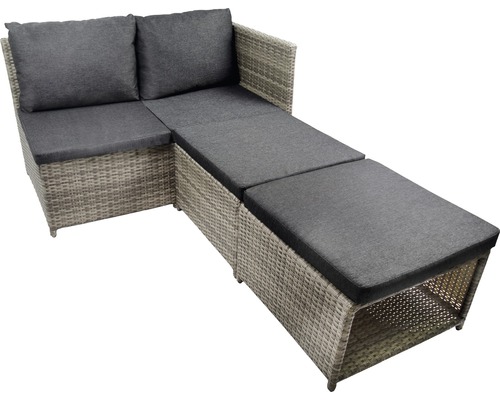 Gartenlounge aus Rattan mit grauen Polstern