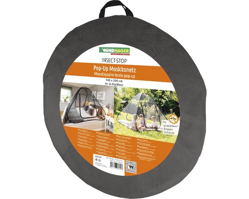 Moustiquaire pop-up Windhager Insect Stop, 140 x 200 centimètres, pour l''intérieur et l''extérieur, en emballage gris