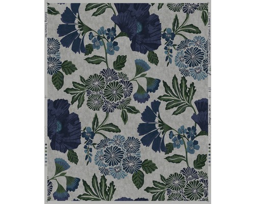 Tapete mit Blumenmuster in verschiedenen Blautönen