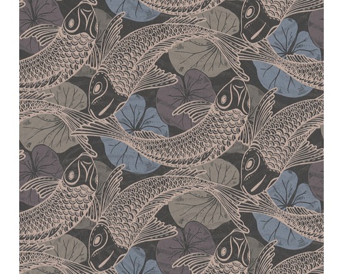 Papier peint intissé 37859-4 Metropolitan Stories 2 Koï bronze Papier peint à motifs de poissons et de nénuphars