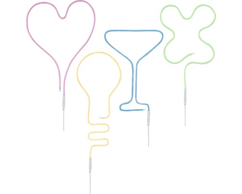 Bande Neon Colorflex USB 4x 1,0 m 4x4,5W rose vif/orange/vert/bleu 4x120 LED 5V Néons décoratifs en forme de cœur, verre à cocktail, ampoule et trèfle