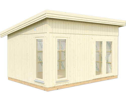 Maison de jardin en bois avec fenêtres et porte double