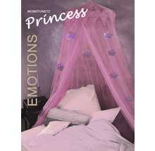 Moustiquaire rose Princess au-dessus du lit avec coussins