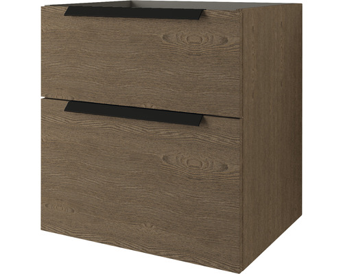 Waschtischunterschrank Baden Haus Urban 62x60x46 cm ohne Waschbecken esche dunkel Waschbeckenunterschrank mit zwei Schubladen und schwarzen Griffen