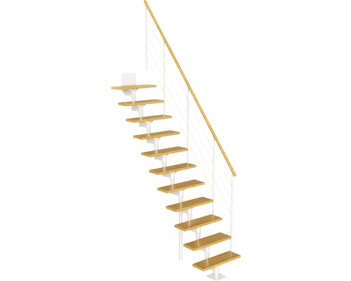 Escalier à crémaillère Pertura Hera blanc droit 73,5 cm garde-corps à barres horizontales bois de hêtre lamellé-collé verni 11 marches/12 pas de marche