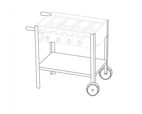 Zeichnung eines Grillwagens mit Rollen und Ablagefläche