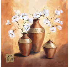 Peinture avec vases et branches de fleurs blanches