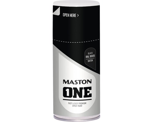 Peinture aérosol ONE Maston satin noir RAL 9005 150 ml Bombe de peinture Maston avec l''inscription One, couleur noir RAL 9005, satinée