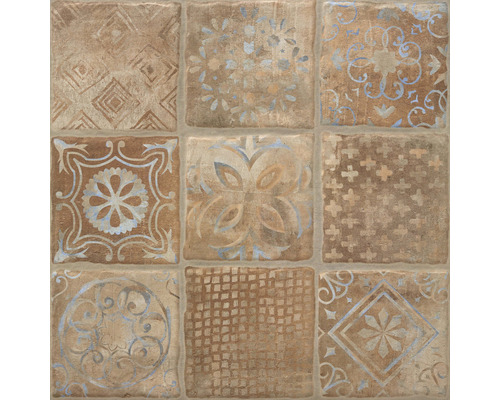Feinsteinzeug Terrassenplatte Smartgrip Cotto Dekor 2 rektifizierte Kante 59,5 x 59,5 x 2 cm Fliesenmuster mit Ornamenten