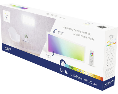 Verpackung der Müller Licht Loris LED-Panel Leuchte, 60 x 20 cm