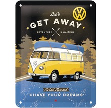 Blechschild VW Bulli Get Away 15x20 cm