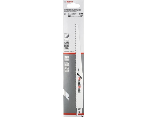 Bosch Säbelsägeblattset S 1111 DF, BIM, 2 Stück, 225x19x1,25 Millimeter