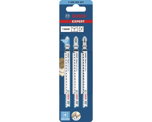 Lames de scie sauteuse Bosch Expert T 308 BP, adaptées au bois, en lot