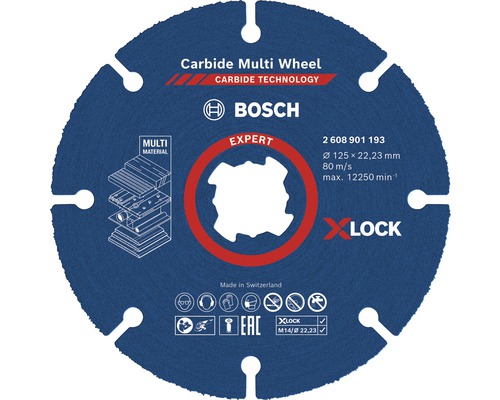 Bosch Professional Disque à tronçonner CMW Expert Ø 125x22 mm, fixation X-LOCK Disque à tronçonner Bosch Carbide Multi Wheel avec fixation X-Lock