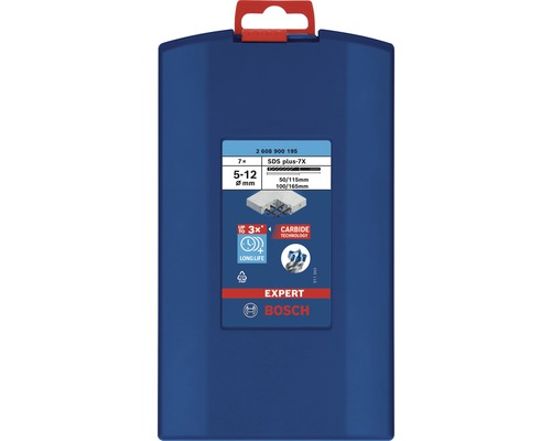 Jeu de forets Bosch Expert SDS plus-7X avec diamètres de 5 à 12 millimètres