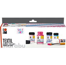 Marabu Set de peinture textile Sweet Candy avec peintures textiles et pinceau