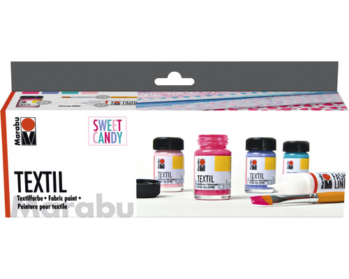 Peinture textile Marabu Trend Set Sweet Candy 4x 15 ml Marabu Set de peinture textile Sweet Candy avec peintures textiles et pinceau