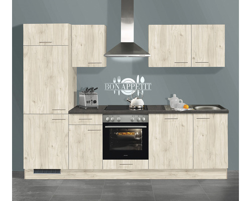 PICCANTE AREA Cuisine complète avec appareils 270 cm couleur de façade chêne clair - couleur de la poignée acier inoxydable PICCANTE AREA Cuisine complète avec appareils 270 cm couleur de façade chêne clair - couleur de la poignée acier inoxydable