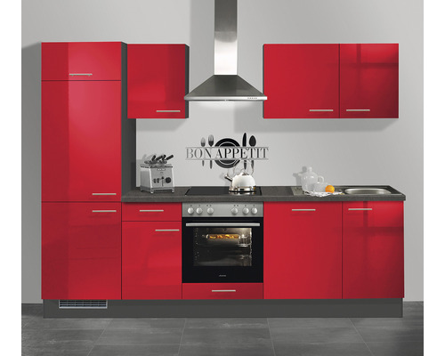 PICCANTE AREA Cuisine complète avec appareils 270 cm couleur de façade rouge haute brillance - couleur de la poignée acier inoxydable PICCANTE AREA Cuisine complète avec appareils 270 cm couleur de façade rouge haute brillance - couleur de la poignée acier inoxydable