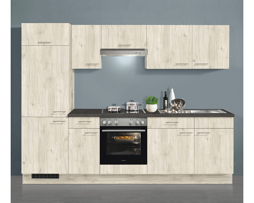 PICCANTE EVER Cuisine complète avec appareils 270 cm couleur de façade érable de mer - couleur de la poignée acier inoxydable PICCANTE EVER Cuisine complète avec appareils 270 cm couleur de façade érable de mer - couleur de la poignée acier inoxydable