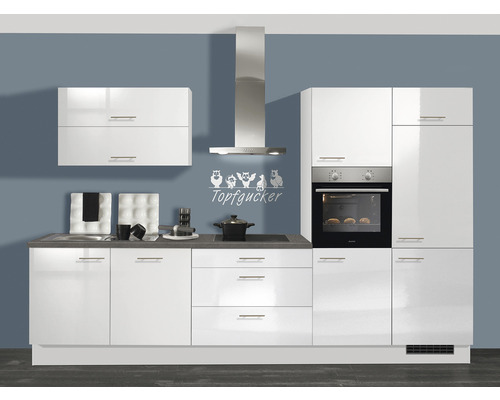 PICCANTE CITY Cuisine complète avec appareils 330 cm couleur de façade blanc haute brillance - couleur de la poignée acier inoxydable PICCANTE CITY Cuisine complète avec appareils 330 cm couleur de façade blanc haute brillance - couleur de la poignée acier inoxydable