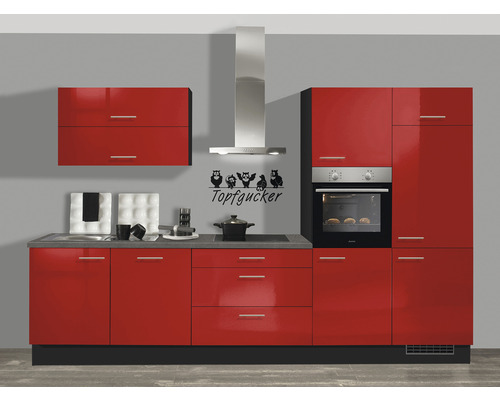 PICCANTE CITY Cuisine complète avec appareils 330 cm couleur de façade rouge haute brillance - couleur de la poignée acier inoxydable PICCANTE CITY Cuisine complète avec appareils 330 cm couleur de façade rouge haute brillance - couleur de la poignée acier inoxydable