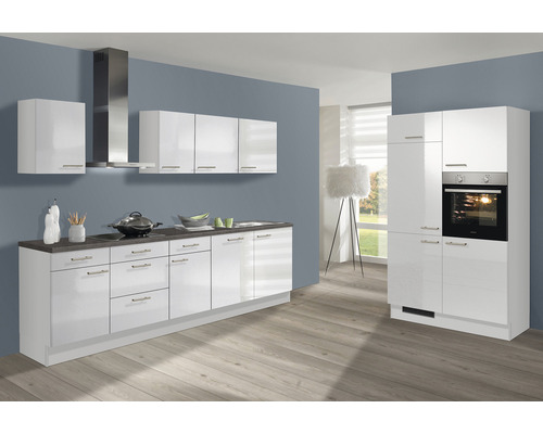 PICCANTE URBAN Küchenblock mit Geräten 400 cm Frontfarbe weiss hochglanz - Grifffarbe edelstahl PICCANTE URBAN Küchenblock mit Geräten 400 cm Frontfarbe weiss hochglanz - Grifffarbe edelstahl