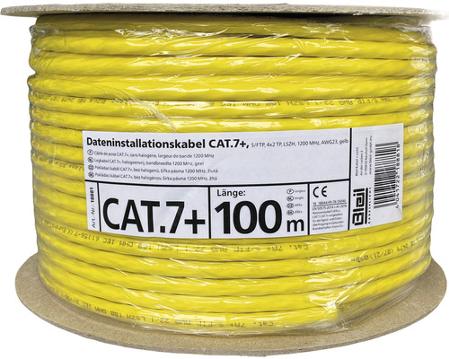 Câble de données CAT.7a, SS/FTP, LSZH, AWG 22/1, 100 ohms, 1.200 MHz, CE, 4x2x8,2 mm 100m jaune