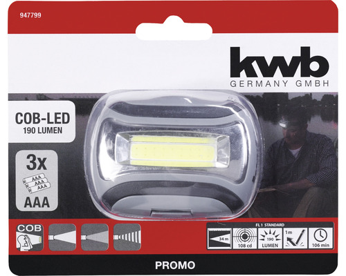 Lampe frontale avec COB-LED, 190 lumens, nécessite 3 piles AAA