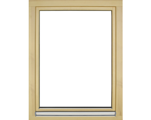 Cadre de fenêtre en bois avec ferrures métalliques