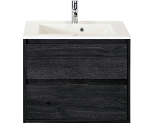 Ensemble de meubles de salle de bains Porto 70 cm pierre artificielle lavabo Plano meuble bas black oak