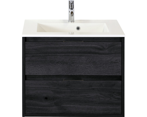 Set de meubles de salle de bains sanox Porto 70 cm black oak 2 pièces meuble bas avec lavabo en fonte minérale