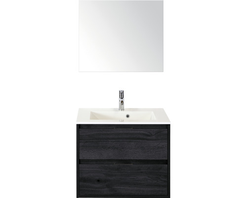 Ensemble de meubles de salle de bains Porto 70 cm pierre synthétique lavabo avec miroir black oak