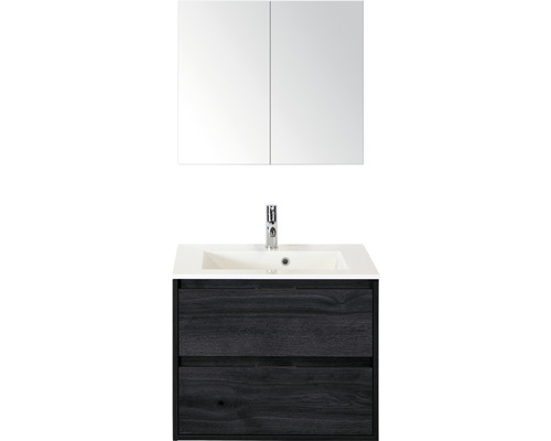 Ensemble de meubles de salle de bains Porto 70 cm pierre synthétique lavabo avec armoire de toilette black oak